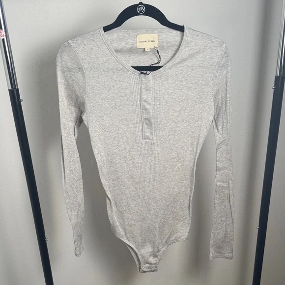 Loulou Studio Arro Ribbed Mélange Cotton Ribbed Long Sleeve Bodysuit Size Small - Picture 2 of 8